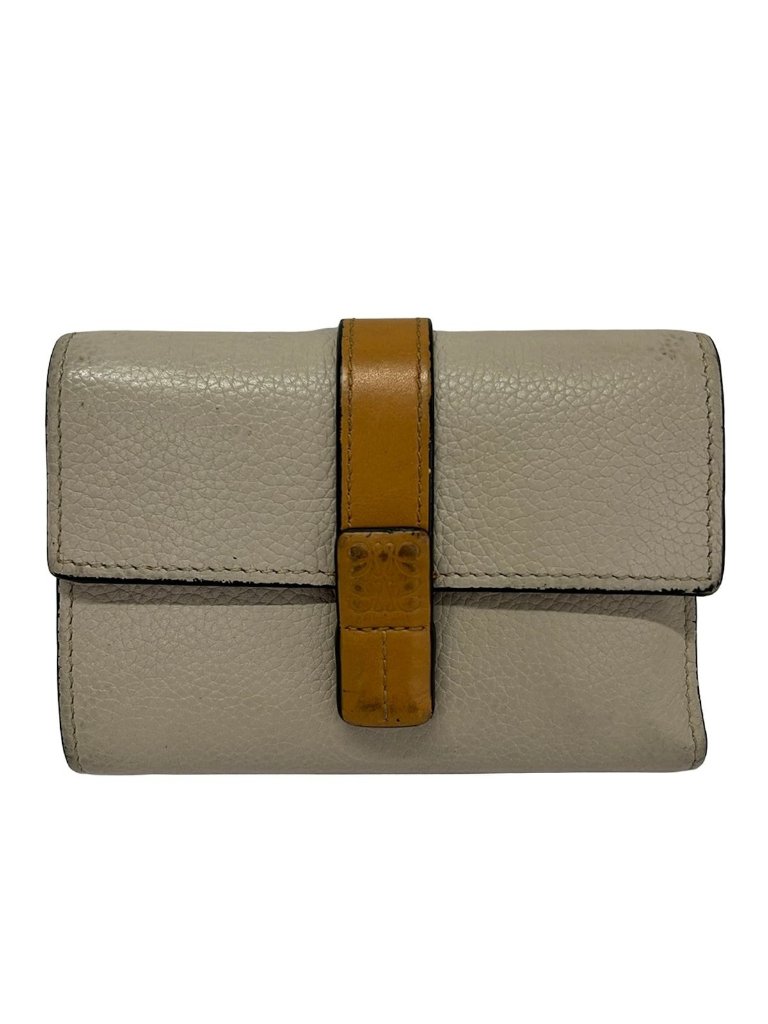 Loewe Trifold Wallet Small Vertical Gray Beige Brown Leather